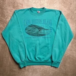 Vintage 80s Creations Fabec Cape Brenton Island Graphic Sweatshirt Teal Pullover